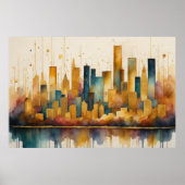 Poster Aquarelle Abstraite Peinture Gold Cityscape 3:2 (Devant)