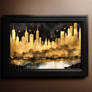 Poster Aquarelle Abstraite Peinture Gold Cityscape 3:2