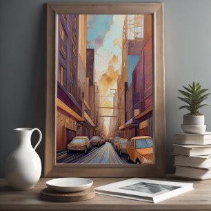 Poster Aquarelle Abstraite Peinture Gold Cityscape 3:2