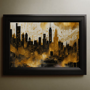Poster Aquarelle Abstraite Peinture Gold Cityscape 3:2