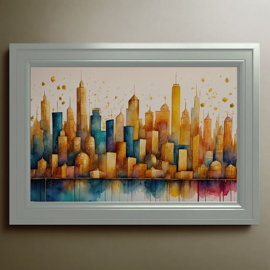 Poster Aquarelle Abstraite Peinture Gold Cityscape 3:2