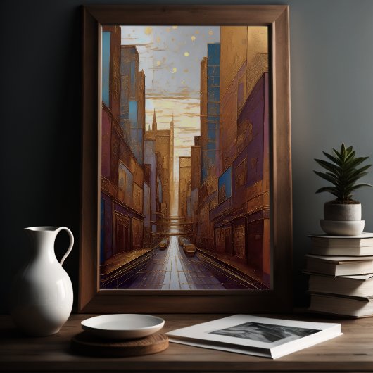 Poster Aquarelle Abstraite Peinture Gold Cityscape 3:2