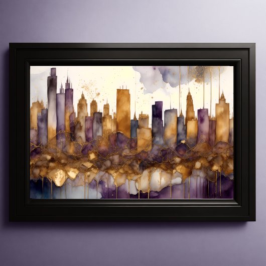 Poster Aquarelle Abstraite Peinture Gold Cityscape 3:2