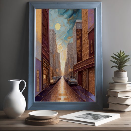 Poster Aquarelle Abstraite Peinture Gold Cityscape 3:2