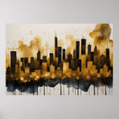 Poster Aquarelle Abstraite Peinture Gold Cityscape 3:2 (Devant)