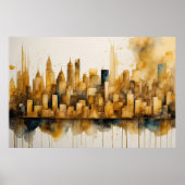 Poster Aquarelle Abstraite Peinture Gold Cityscape 3:2 (Devant)