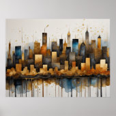 Poster Aquarelle Abstraite Peinture Gold Cityscape 4:3 (Devant)