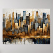 Poster Aquarelle Abstraite Peinture Gold Cityscape 4:3 (Devant)