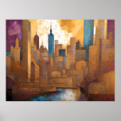 Poster Aquarelle Abstraite Peinture Gold Cityscape 4:3 (Devant)