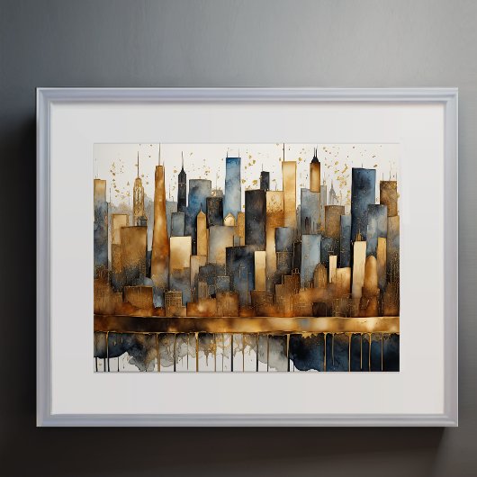 Poster Aquarelle Abstraite Peinture Gold Cityscape 4:3