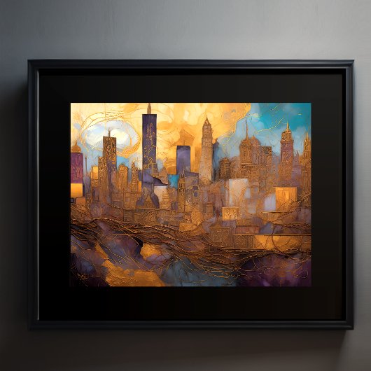Poster Aquarelle Abstraite Peinture Gold Cityscape 4:3