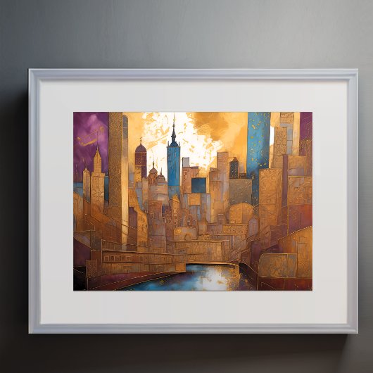 Poster Aquarelle Abstraite Peinture Gold Cityscape 4:3