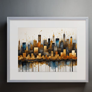 Poster Aquarelle Abstraite Peinture Gold Cityscape 4:3