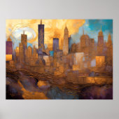 Poster Aquarelle Abstraite Peinture Gold Cityscape 4:3 (Devant)