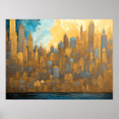 Poster Aquarelle Abstraite Peinture Gold Cityscape 4:3 (Devant)