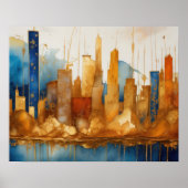 Poster Aquarelle Abstraite Peinture Gold Cityscape 5:4 (Devant)