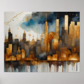 Poster Aquarelle Abstraite Peinture Gold Cityscape 5:4 (Devant)