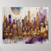 Poster Aquarelle Abstraite Peinture Gold Cityscape 5:4 (Devant)