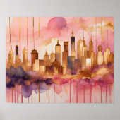 Poster Aquarelle Abstraite Peinture Gold Cityscape 5:4 (Devant)