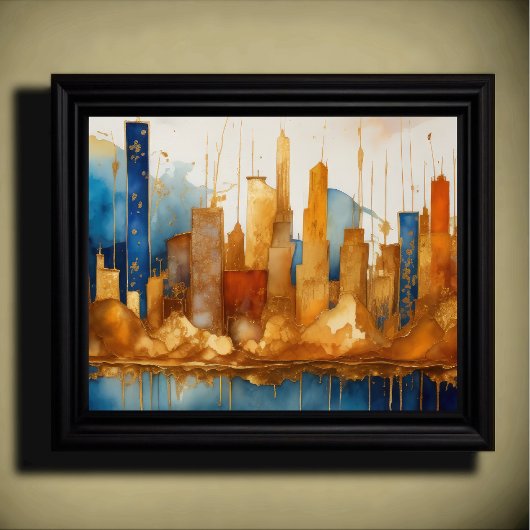 Poster Aquarelle Abstraite Peinture Gold Cityscape 5:4
