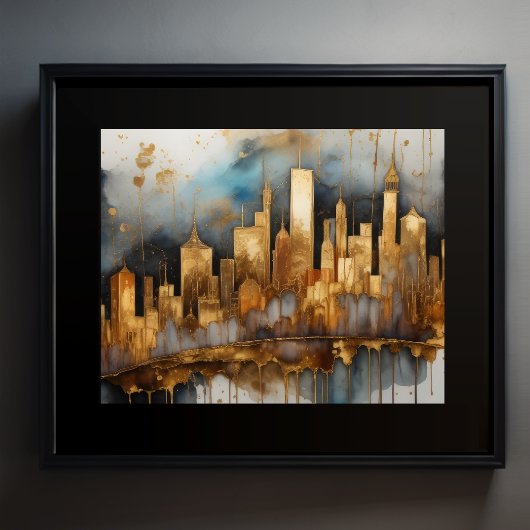 Poster Aquarelle Abstraite Peinture Gold Cityscape 5:4