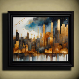 Poster Aquarelle Abstraite Peinture Gold Cityscape 5:4