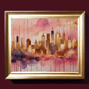 Poster Aquarelle Abstraite Peinture Gold Cityscape 5:4