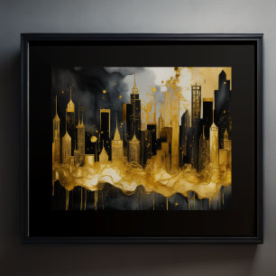 Poster Aquarelle Abstraite Peinture Gold Cityscape 5:4