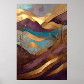 Poster Aquarelle Abstraite Peinture Paysage Or 2:3 (Devant)