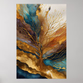 Poster Aquarelle Abstraite Peinture Paysage Or 2:3 (Devant)