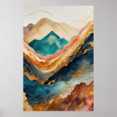 Poster Aquarelle Abstraite Peinture Paysage Or 2:3 (Devant)