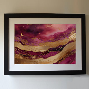 Poster Aquarelle Abstraite Peinture Paysage Or 3:2