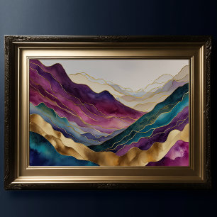 Poster Aquarelle Abstraite Peinture Paysage Or 3:2