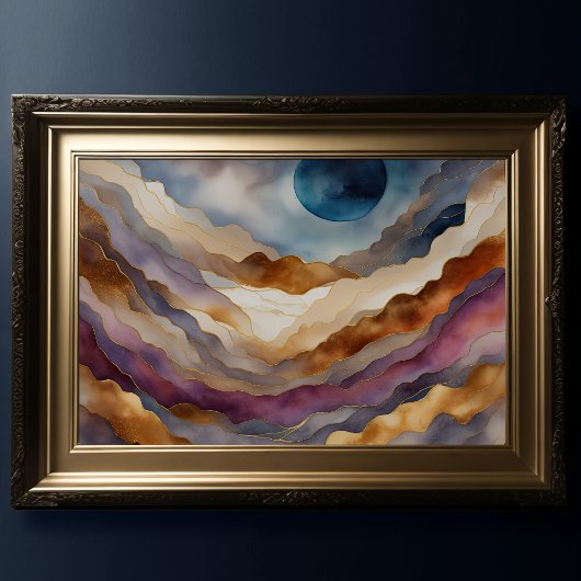 Poster Aquarelle Abstraite Peinture Paysage Or 3:2