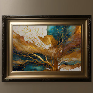 Poster Aquarelle Abstraite Peinture Paysage Or 3:2