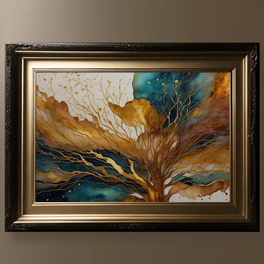 Poster Aquarelle Abstraite Peinture Paysage Or 3:2