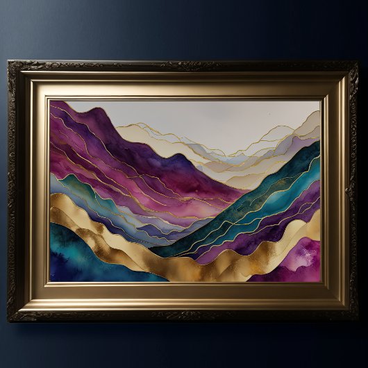 Poster Aquarelle Abstraite Peinture Paysage Or 3:2