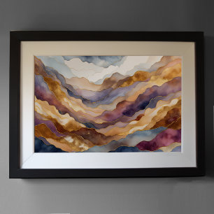 Poster Aquarelle Abstraite Peinture Paysage Or 3:2