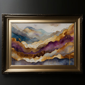 Poster Aquarelle Abstraite Peinture Paysage Or 3:2