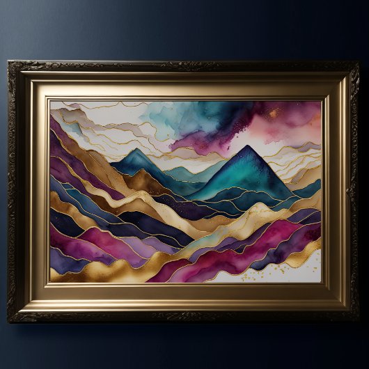 Poster Aquarelle Abstraite Peinture Paysage Or 3:2