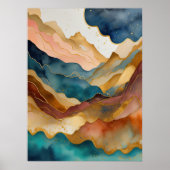 Poster Aquarelle Abstraite Peinture Paysage Or 3:4 (Devant)