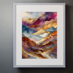 Poster Aquarelle Abstraite Peinture Paysage Or 3:4