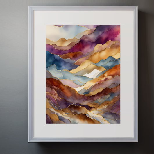 Poster Aquarelle Abstraite Peinture Paysage Or 3:4
