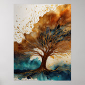 Poster Aquarelle Abstraite Peinture Paysage Or 3:4 (Devant)