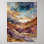 Poster Aquarelle Abstraite Peinture Paysage Or 3:4 (Devant)
