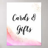 Poster Aquarelle Abstraite Pinceau rose et or (Devant)