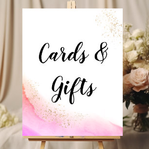 Poster Aquarelle Abstraite Pinceau rose et or