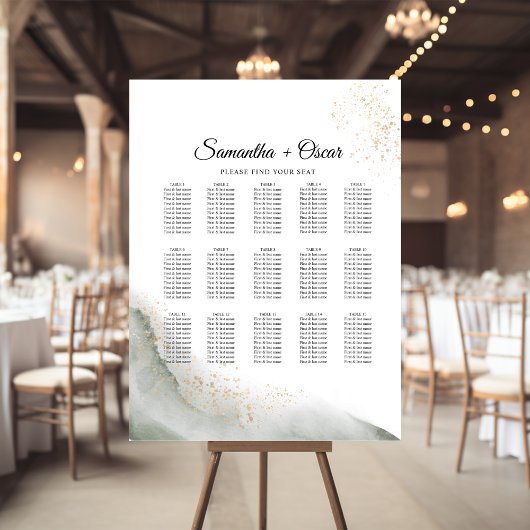 Poster Aquarelle Abstraite Pinceau vert et or