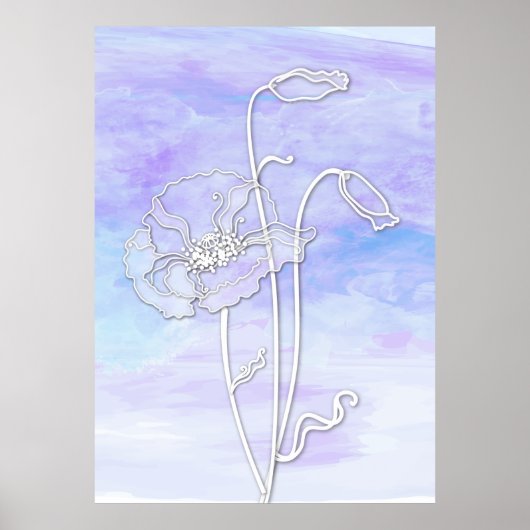 Poster Aquarelle Abstraite violette et bleue et pavots 2 (Devant)