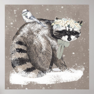 Poster Aquarelle adorable Bois Animaux Art pour enfants